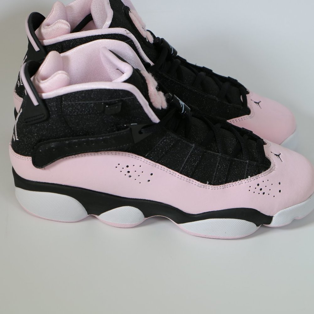 JORDAN BIG KIDS' 6 RINGS SHOES: BLACK/PINK